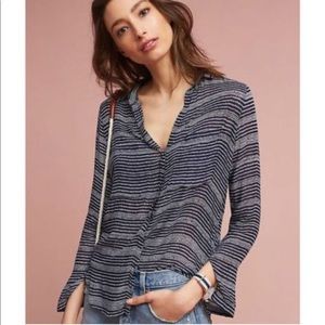 Anthropologie Navy Striped Button Down Shirt